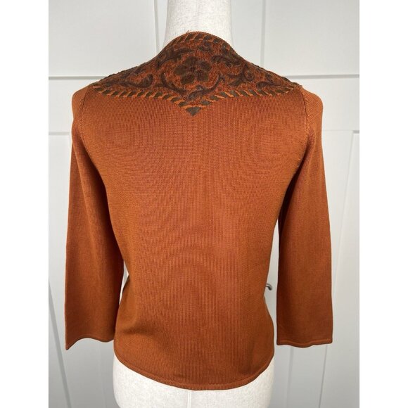 Michael Simon Women's Pumpkin Spice Knit Cardigan Leather Appliqués Size Small - Picture 5 of 8